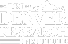 A black and white logo for the denver research institute.